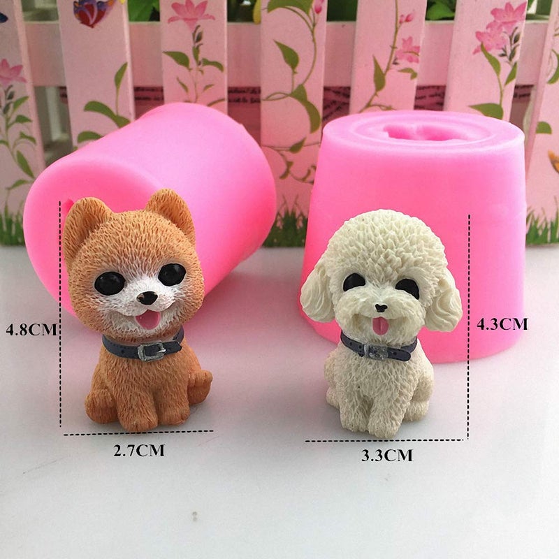 HiParty 2 Pack Small 3D Puppy Dog Silicone Candle Molds, Cute Pomeranian & Poodle Chocolate Candy Fondant Mold Cake Decorating Tool Poodle Making Candle Soap Resin Plaster Crayon Wax Melt Mold - Image 2